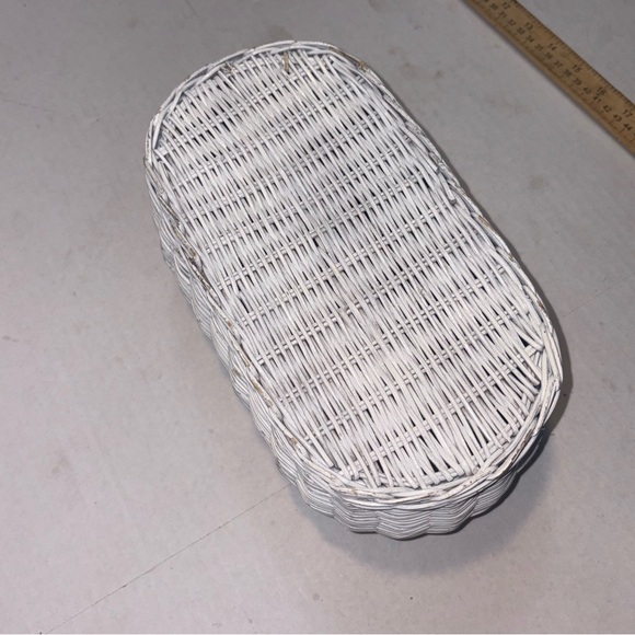 White Wicker Basket two compartments hinged lids 12” - Picture 2 of 10